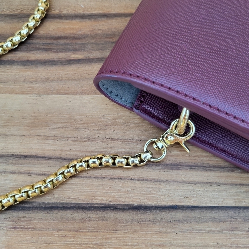 Katie Loxton Burgundy Bag with Detachable Chain Strap & Gold Finishes - Picture 3 of 8